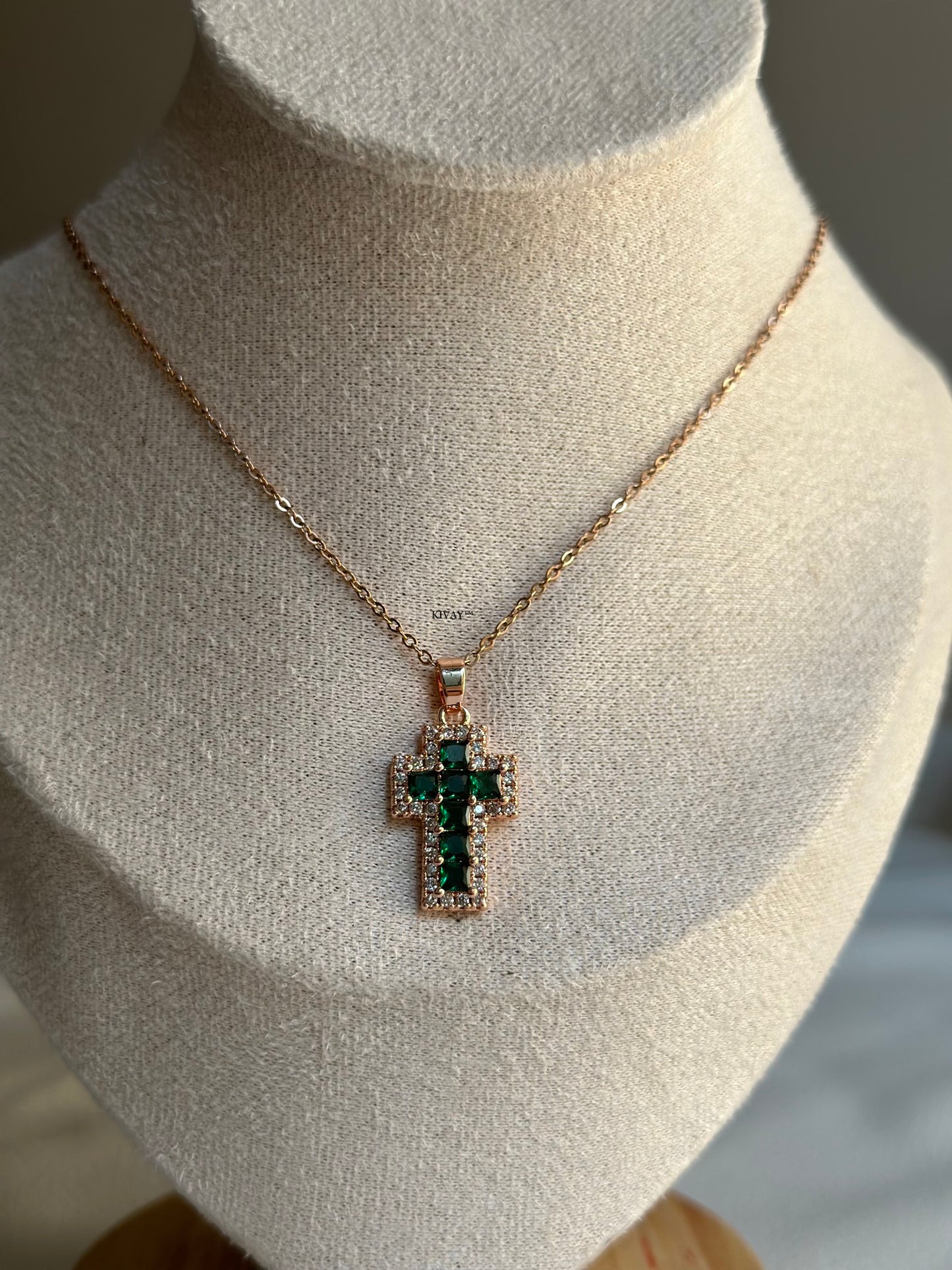 Green diamond cross Necklace