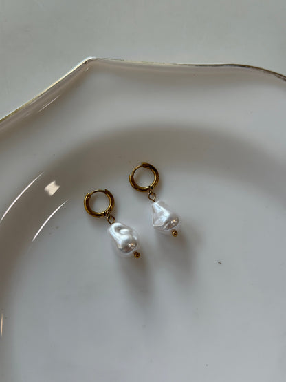 Pearl drop hoop earrings