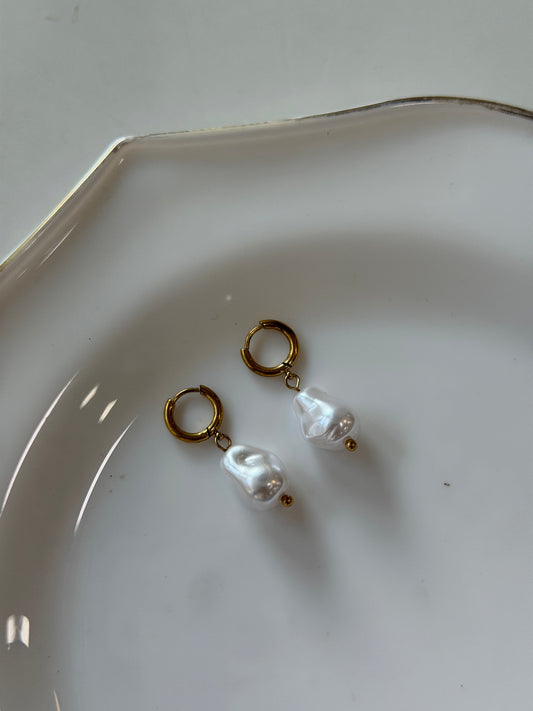 Pearl drop hoop earrings