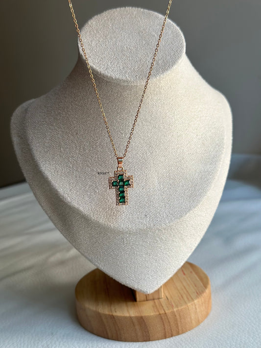 Green diamond cross Necklace