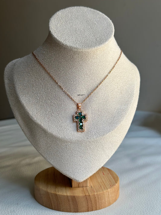 Green diamond cross Necklace