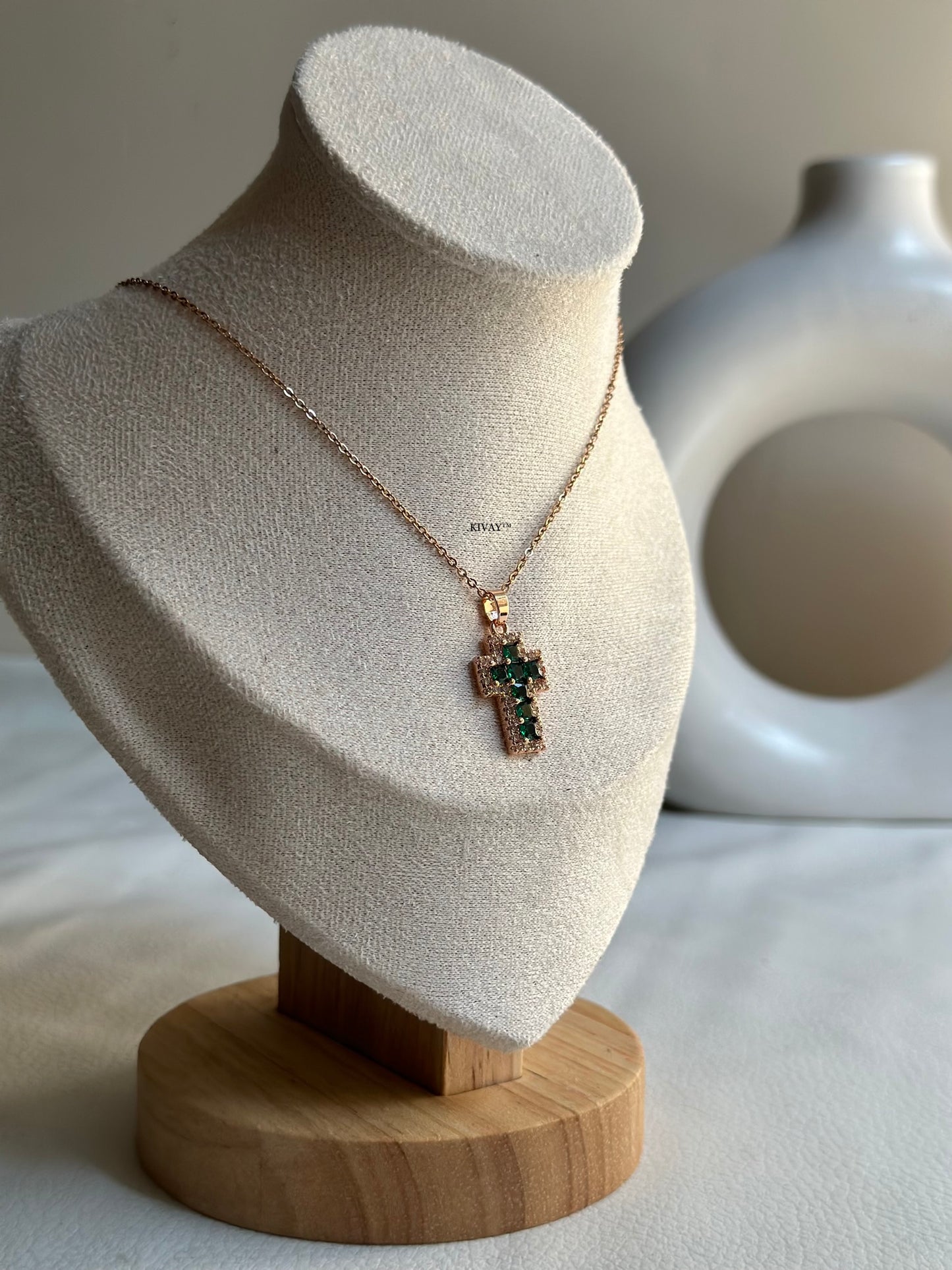 Green diamond cross Necklace