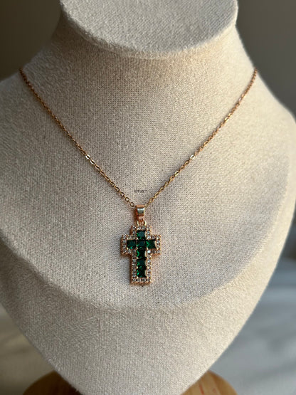 Green diamond cross Necklace