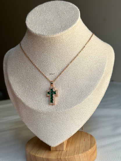 Green diamond cross Necklace