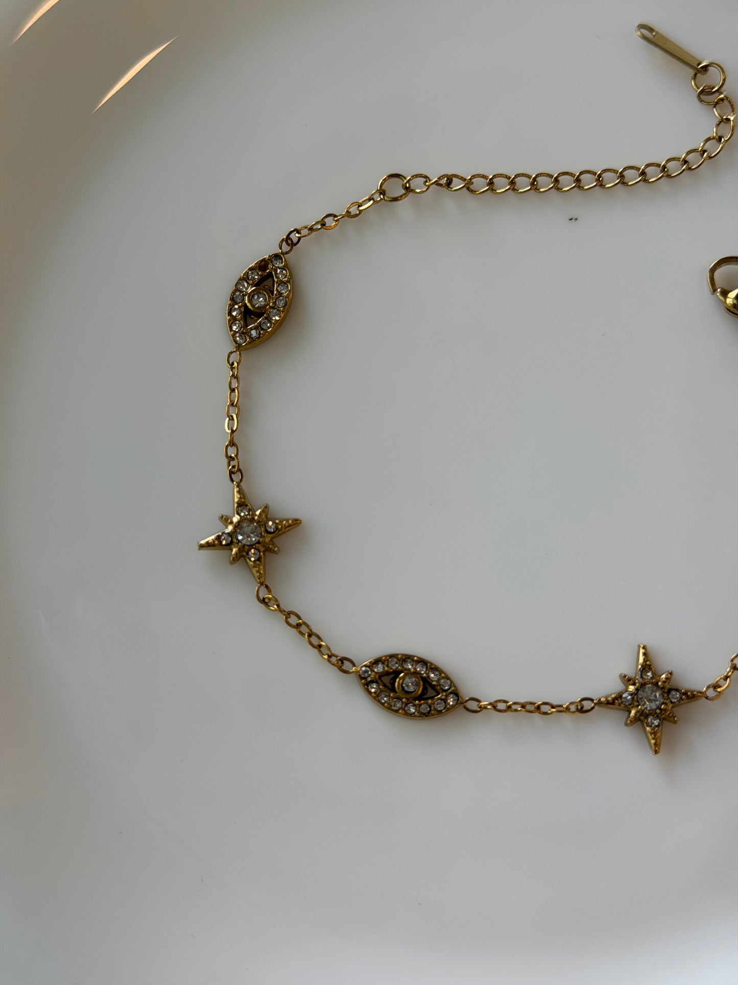 Evil eye studded chain bracelet